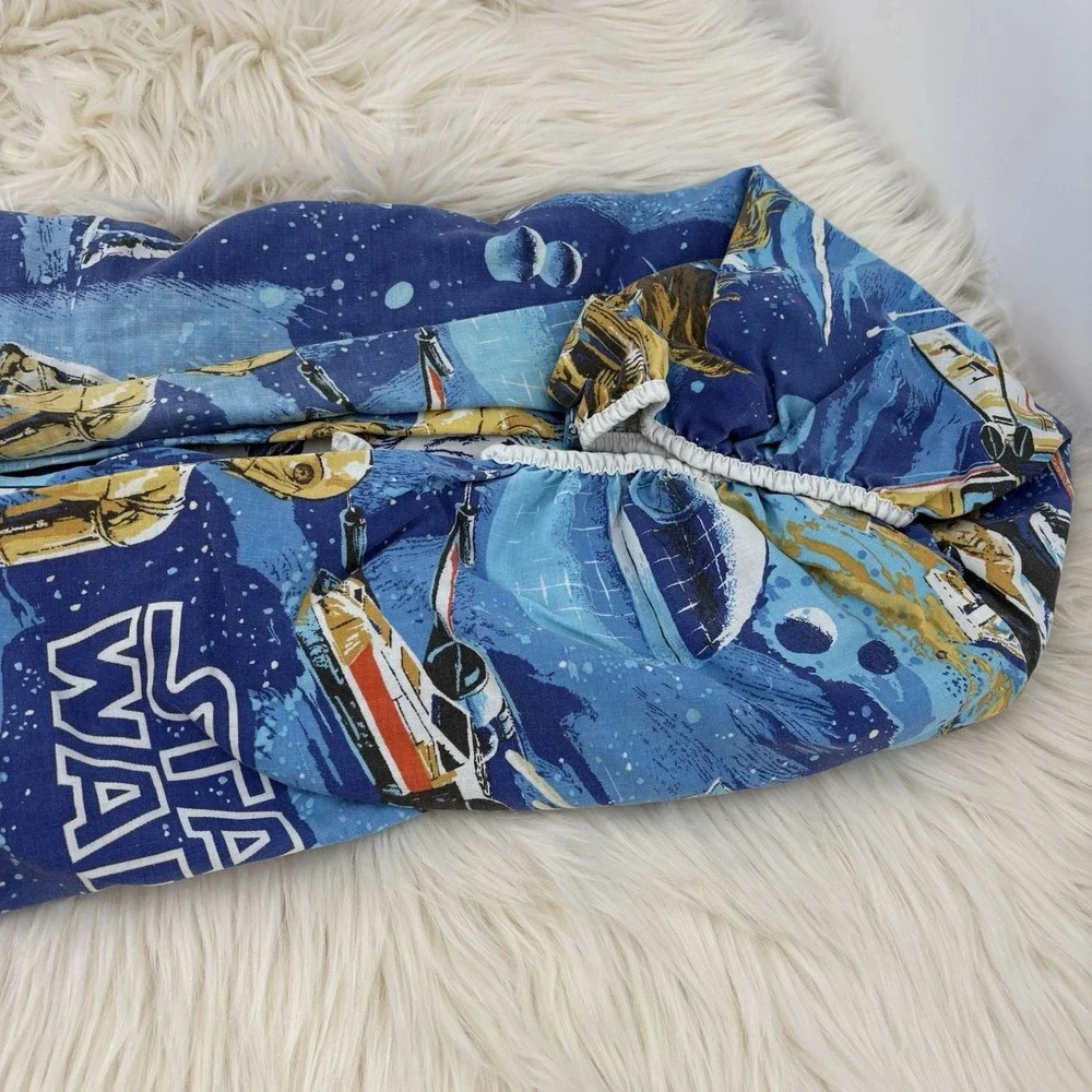 Vtg 1977 Star Wars A New Hope Twin Sheet SET Blue BIBB USA Fitted, Flat, Pillow